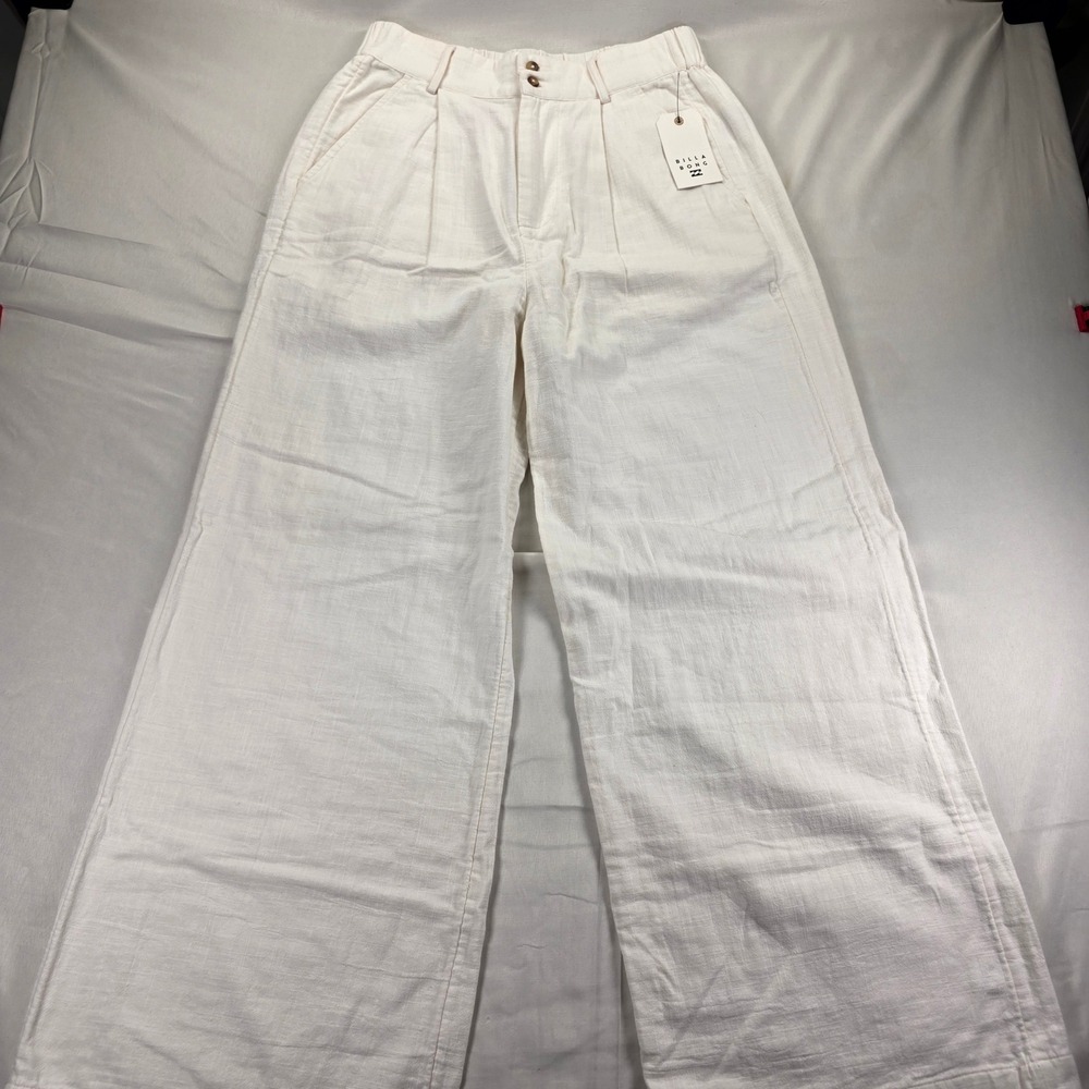 Billabong New Day Wide Leg Pants Salt White Cotton Linen Blend Size Large NWT